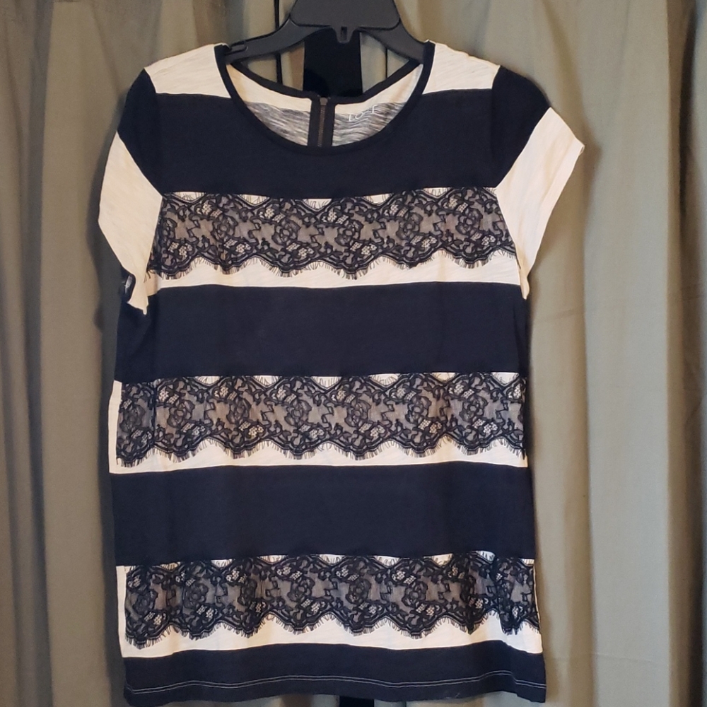 Loft lace and cotton stripe top